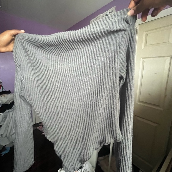 Gray Ribbed Knit Sweater - Picture 1 of 2